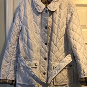 Burberry London Quilted White Coat with belt.